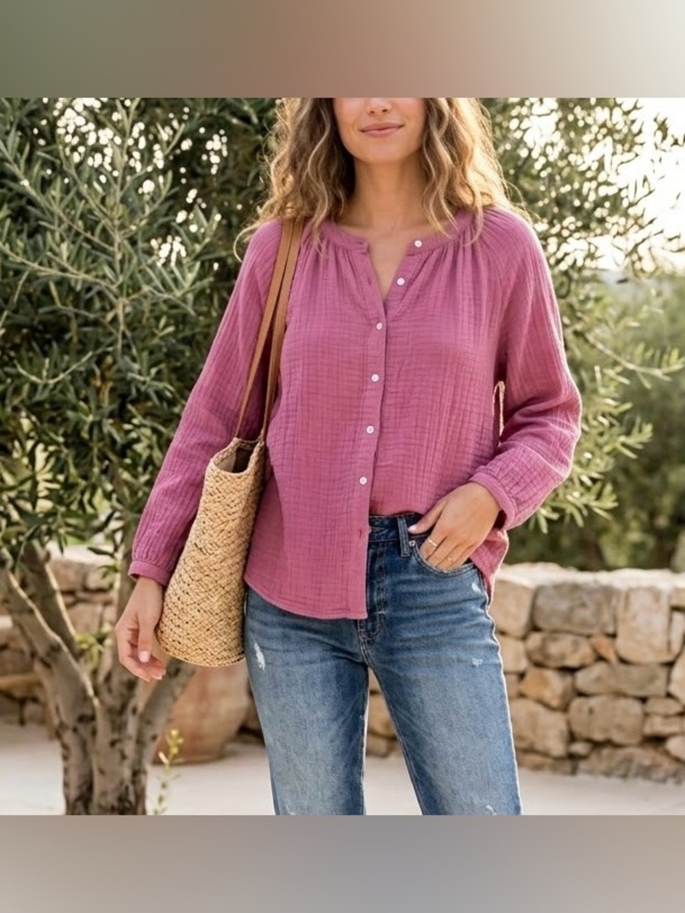 NWT Dylan Pink Double Gauze Cotton Button Front Top Blouse Size Small